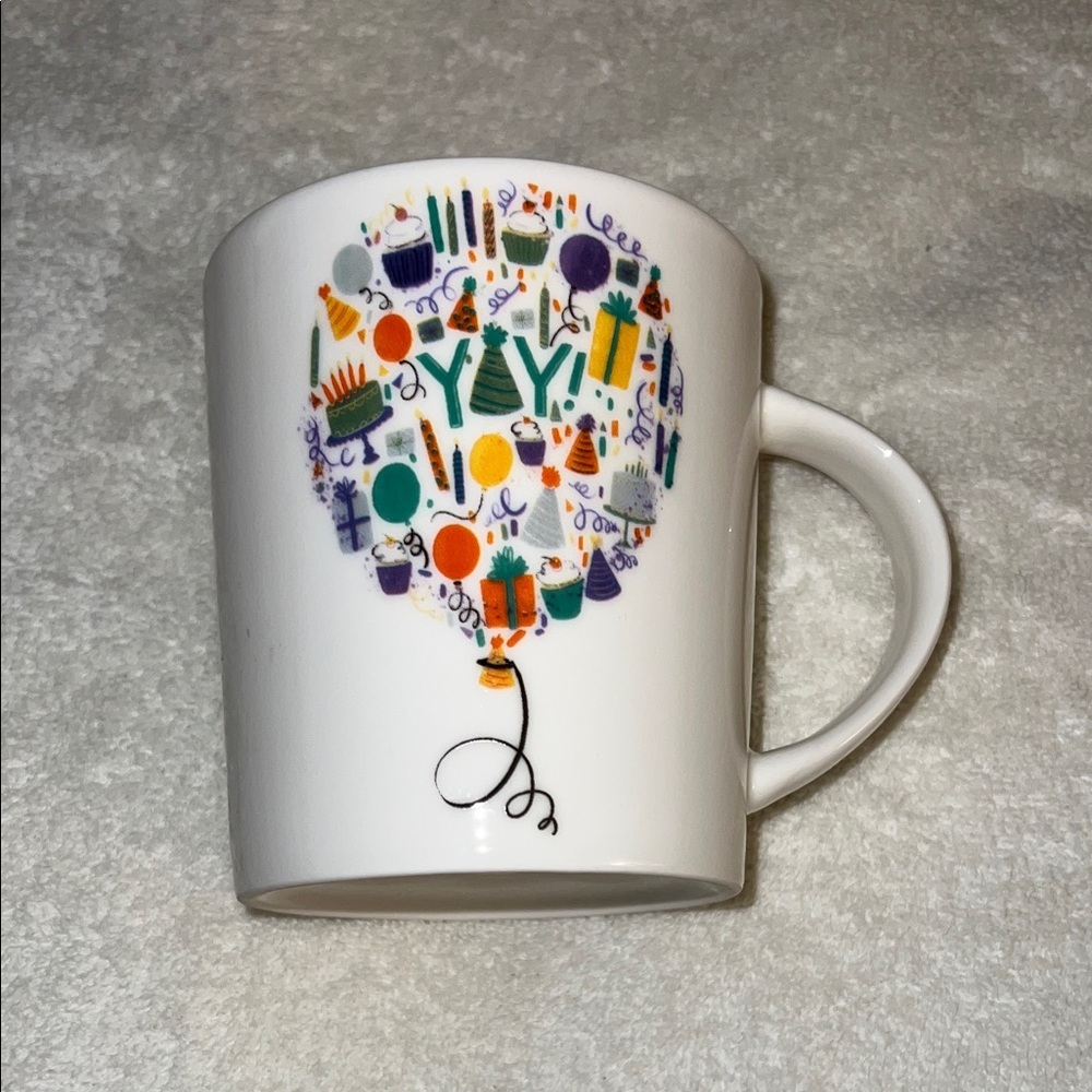 Happy Birthday Balloon Pattern Ceramic Mug - White